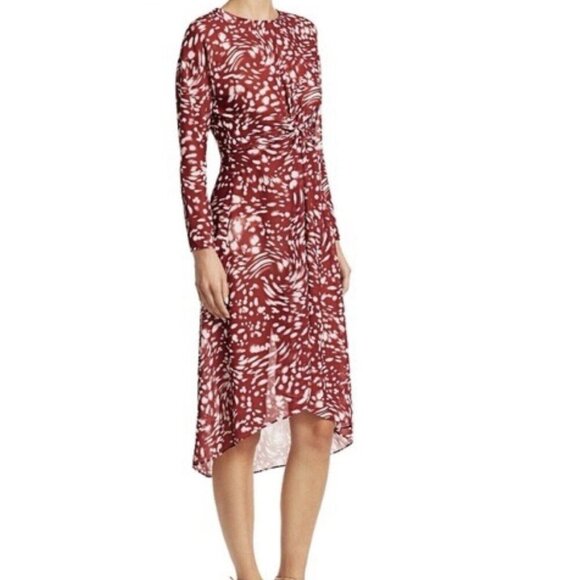 Maje dress womens small S red twist front midi long sleeve business career work - Picture 1 of 9